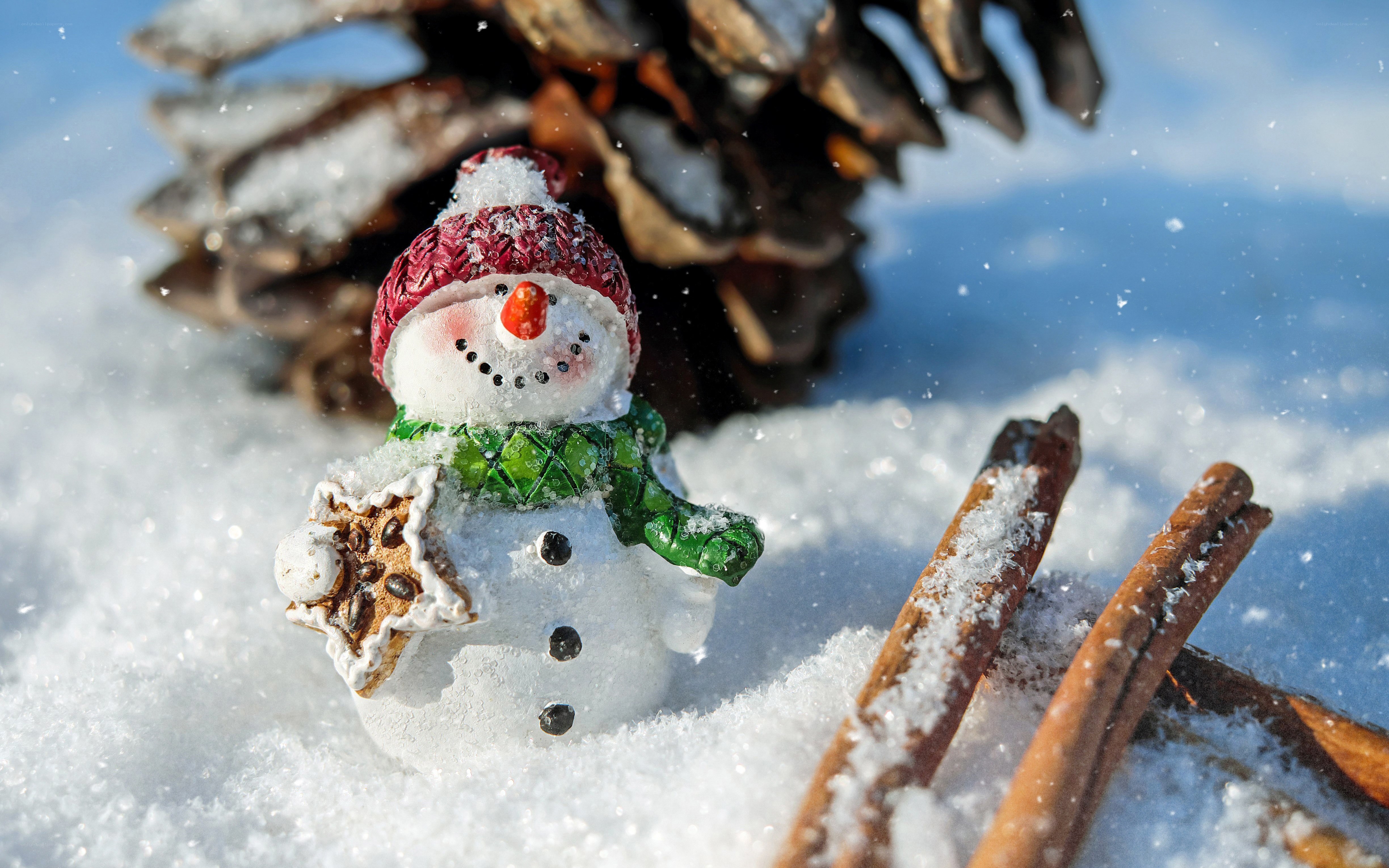 Snowman figurine in snow