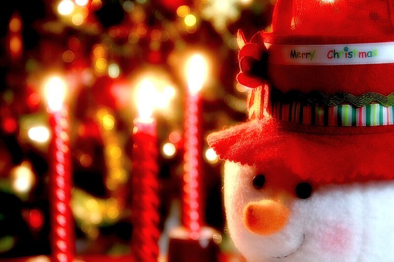 Snowman Figurine — Red, Festive, Night