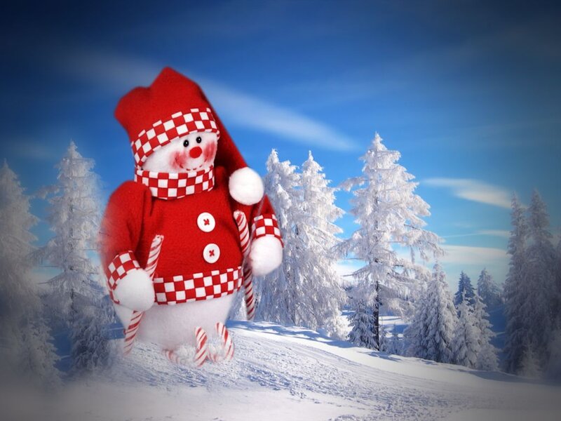 Snowman Figurine — Red, Festive, Winter, Digital Art