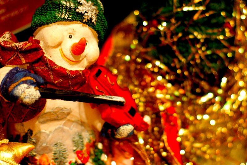 Snowman Figurine — Red, Festive, Winter, Photograph, Christmas Tree, Lights