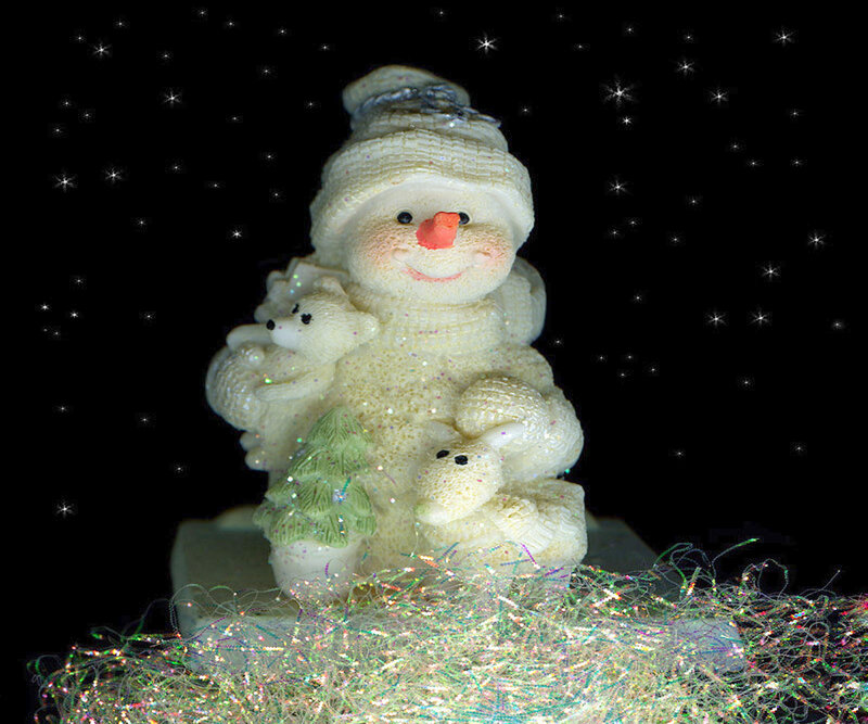 Snowman Figurine — White, Festive, Night