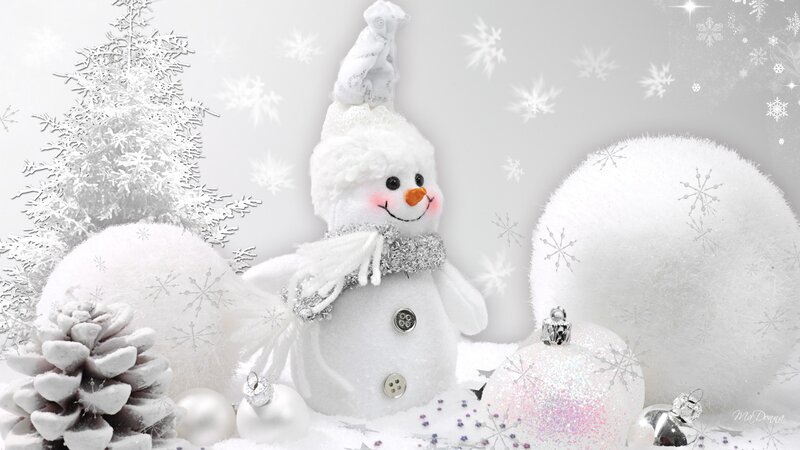 Snowman Figurine — White, Festive, Winter, Digital Art