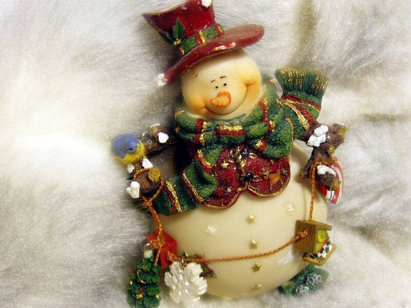 Snowman Figurine — White, Festive, Winter, Photograph, Bird, Scarf, Hat, Ornaments