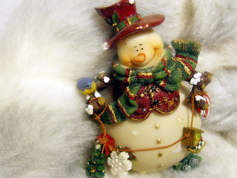 Snowman Figurine — White, Festive, Winter, Photograph, Bird, Scarf