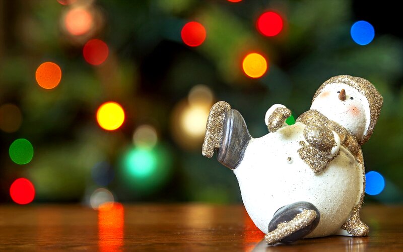 Snowman Figurine — White, Festive, Winter, Photograph, Christmas Lights