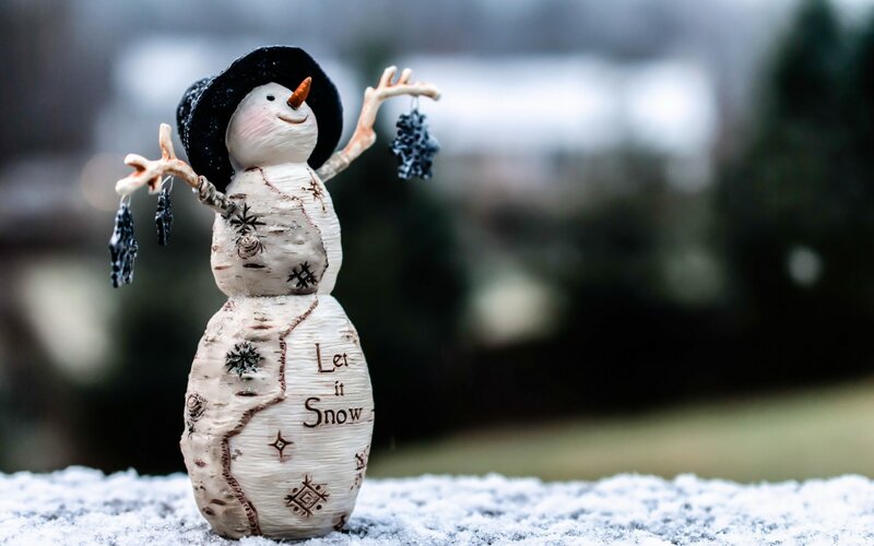 Snowman Figurine — White, Festive, Winter, Photograph, Hat, Branches