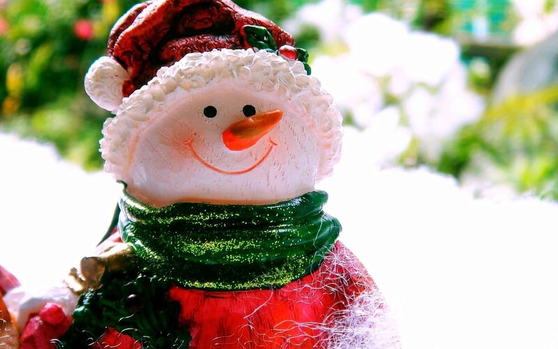 Snowman Figurine — White, Festive, Winter, Photograph, Scarf, Hat, Smile
