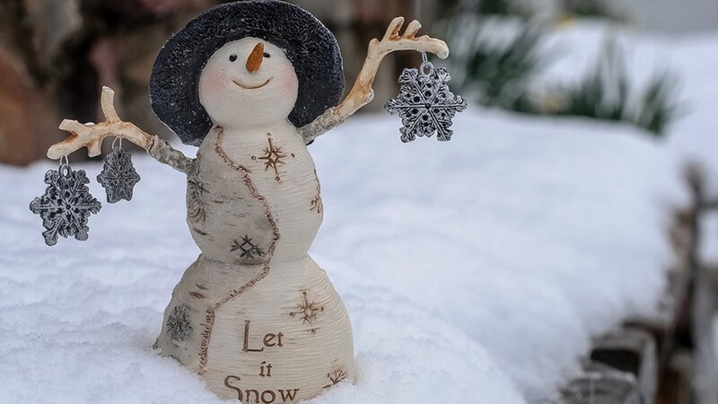 Snowman Figurine — White, Festive, Winter, Photograph, Snow, Snowflakes, Hat