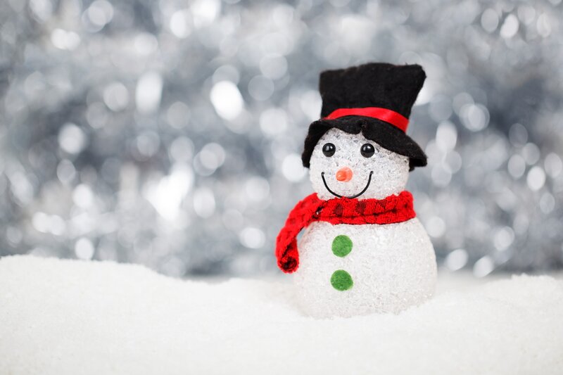 Snowman Figurine — White, Festive, Winter, Photograph, Top Hat, Scarf