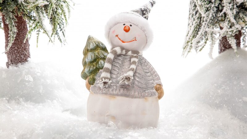 Snowman Figurine — White, Festive, Winter, Photograph, Tree