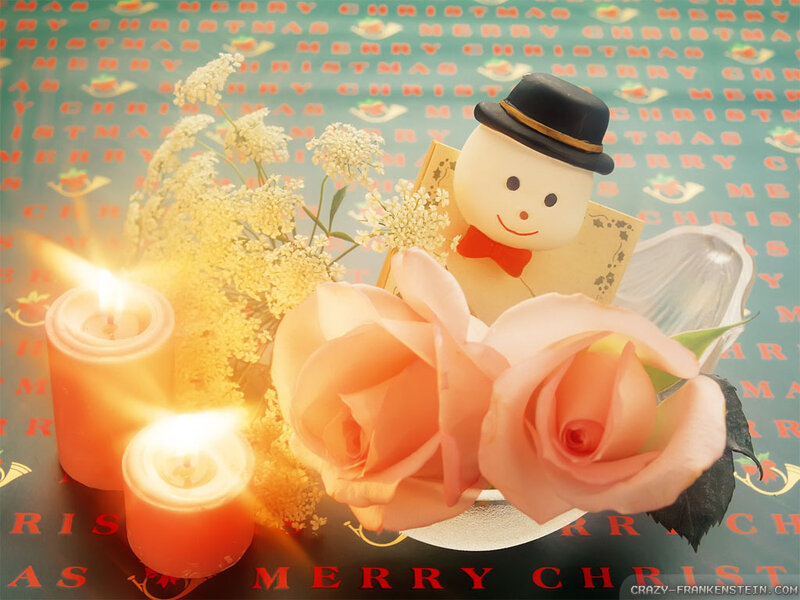 Snowman Figurine with Flowers — Pink, Festive, Winter