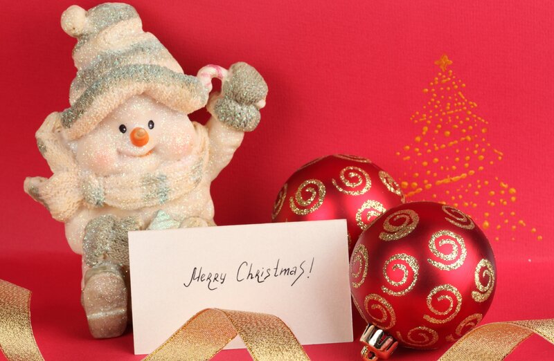 Snowman Figurine with Ornaments — Red, Festive