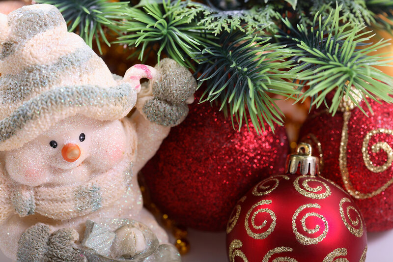 Snowman Figurine with Ornaments — Red