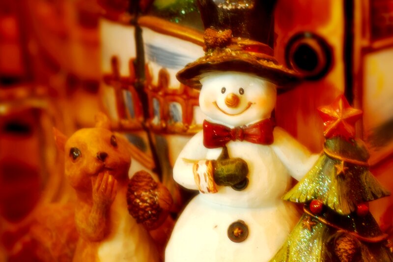 Snowman Figurine with Squirrel