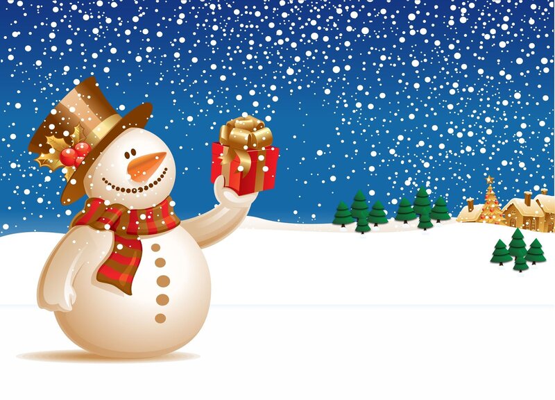 Snowman Holding Gift — Blue, Festive