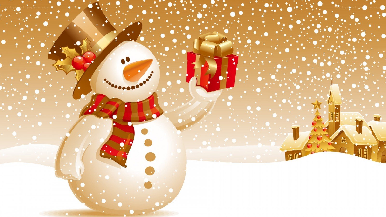 Snowman holding gift box