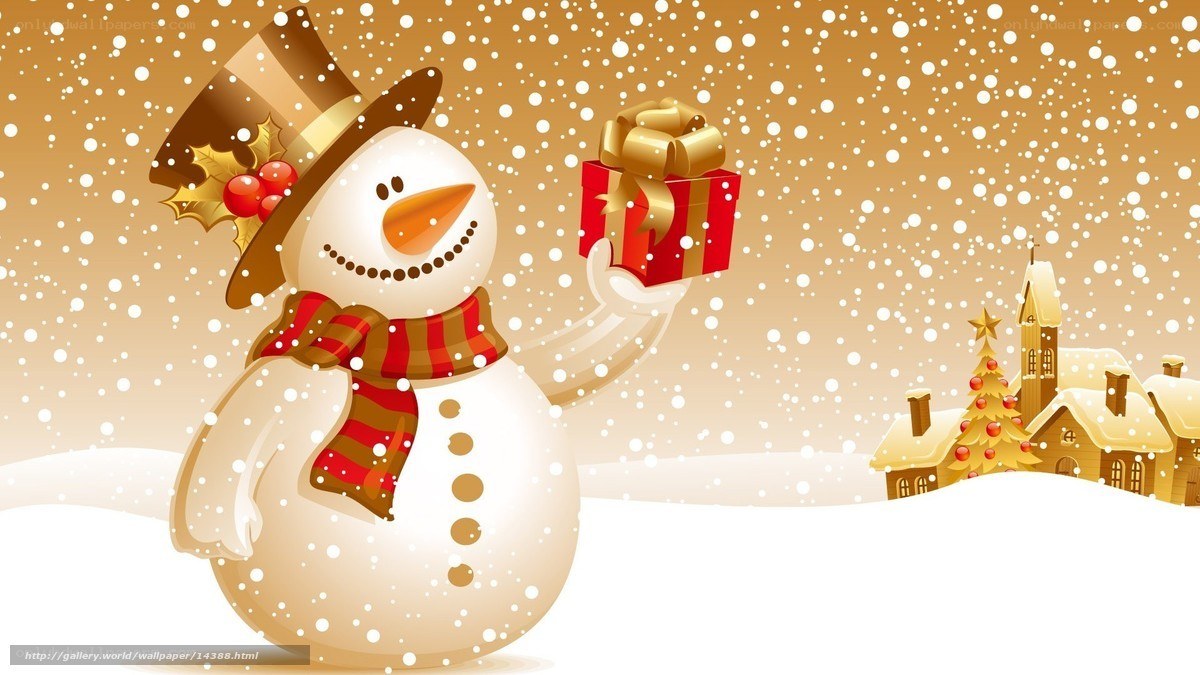 Snowman holding gift box