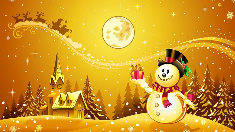 Snowman Holding Gift — Gold