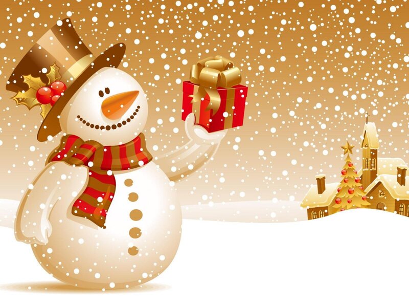 Snowman Holding Gift — White, Festive