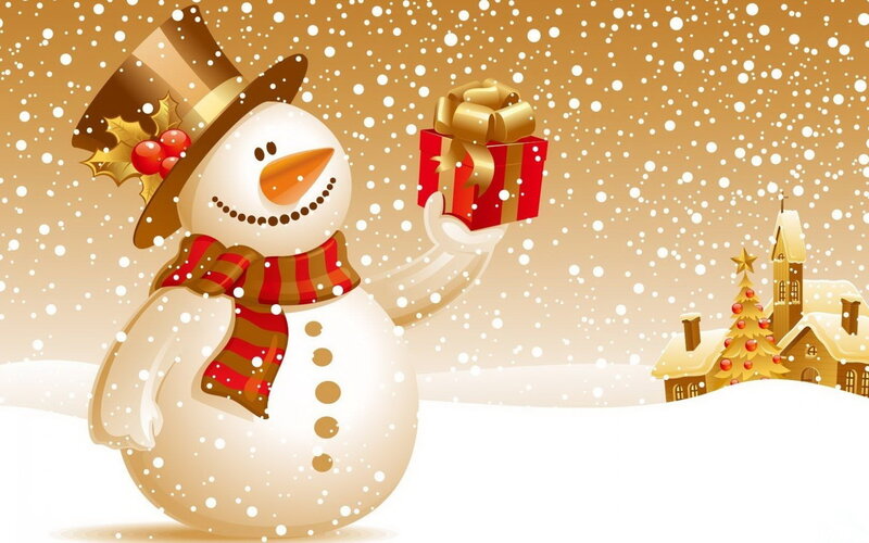 Snowman Holding Gift — White