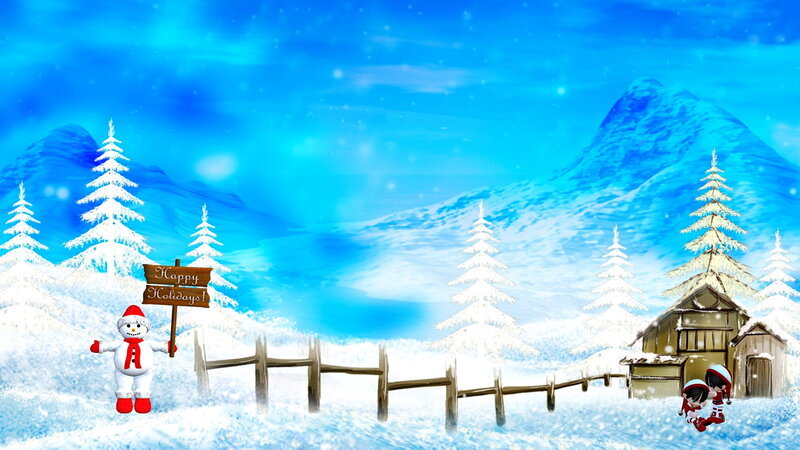 Snowman Holding Sign — Blue, Festive, Winter