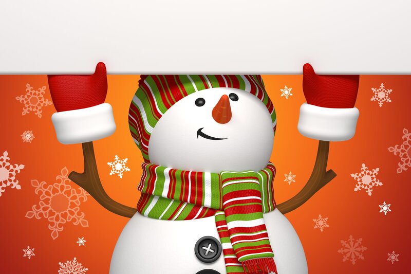 Snowman Holding Sign — Orange, Festive