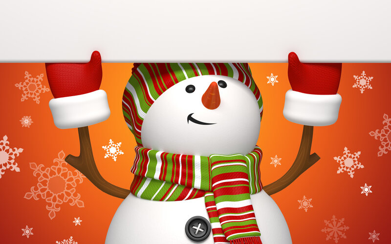 Snowman Holding Sign — Orange