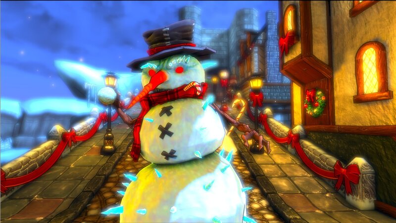 snowman in festive town