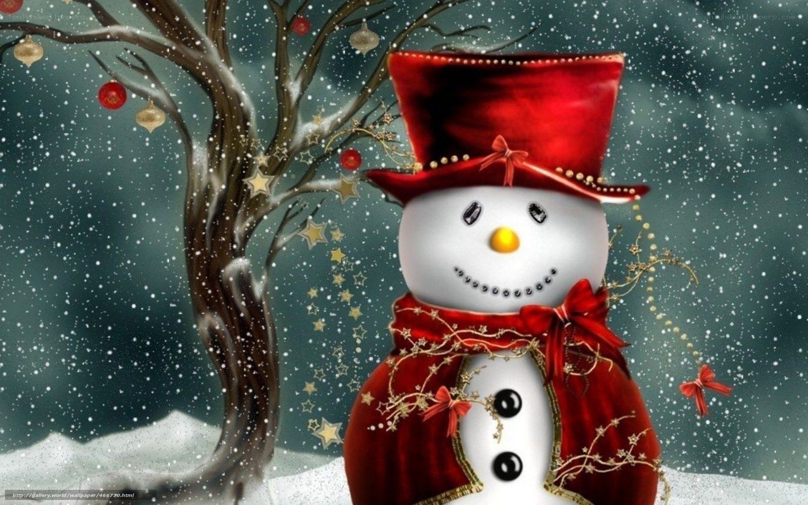 Snowman in festive winter scene