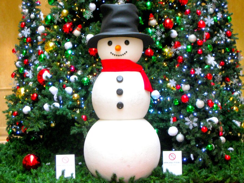 Snowman in Front of Tree