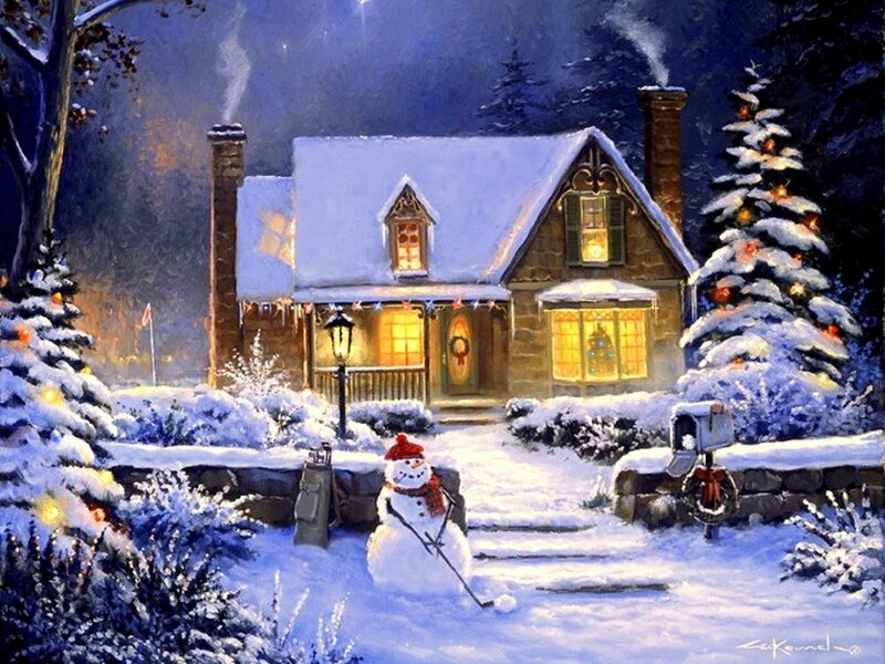Snowman in Front Yard — Blue, Cozy