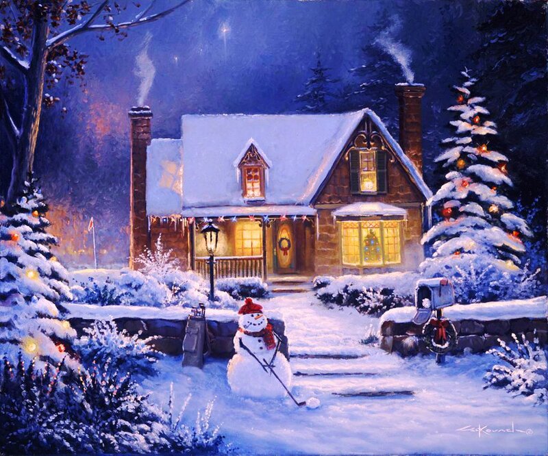 Snowman in Front Yard — Blue, Peaceful