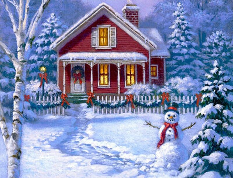 Snowman in Front Yard — Red