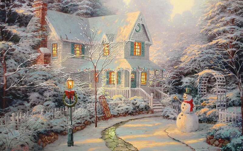 Snowman in Front Yard — White, Cozy