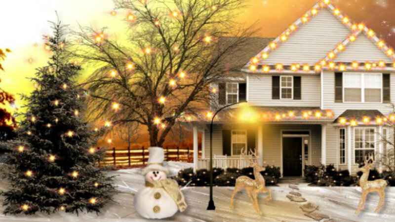 Snowman in Front Yard — White, Festive, Winter, Digital Art