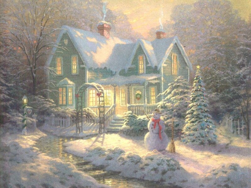 Snowman in Front Yard — White, Peaceful, Winter