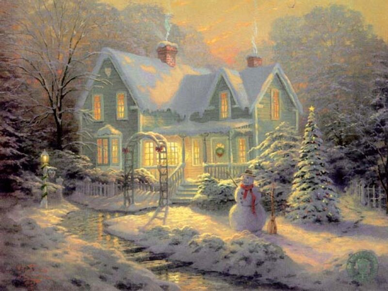 Snowman in Front Yard — White