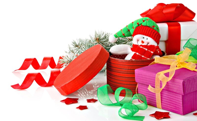 Snowman in Gift Box — Red, Festive