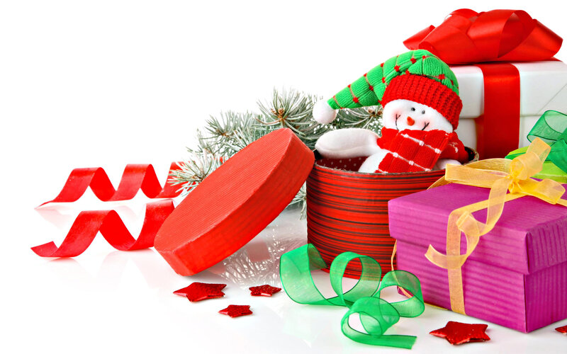 Snowman in Gift Box — Red