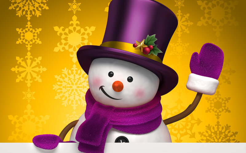 Snowman in Purple Hat — Yellow, Festive