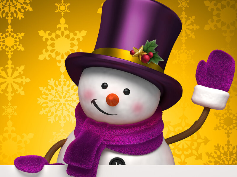 Snowman in Purple Hat — Yellow