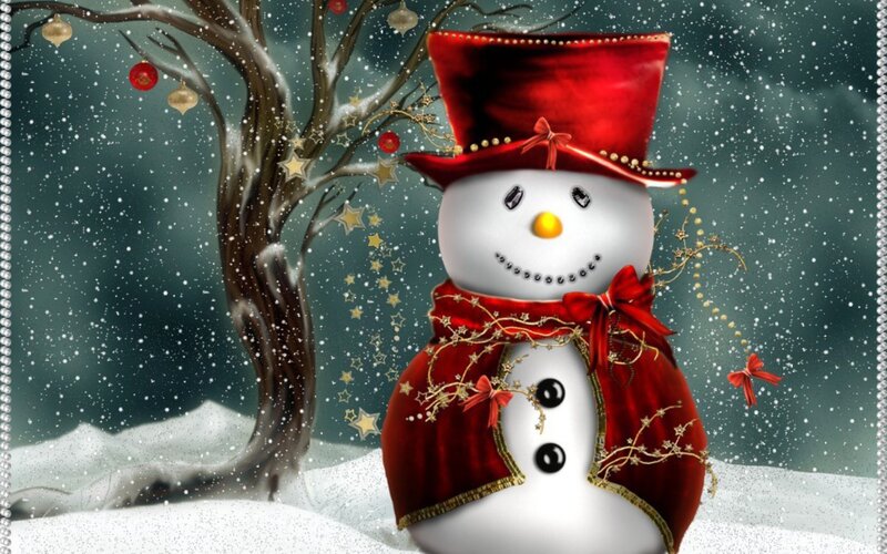 snowman in red hat
