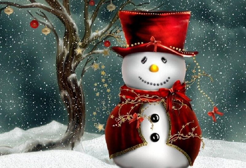 Snowman in Red Hat — Festive, Winter