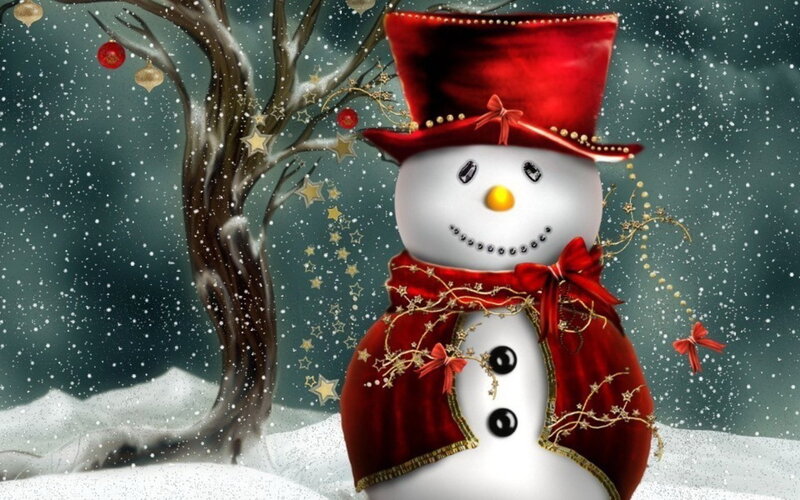 Snowman in red hat