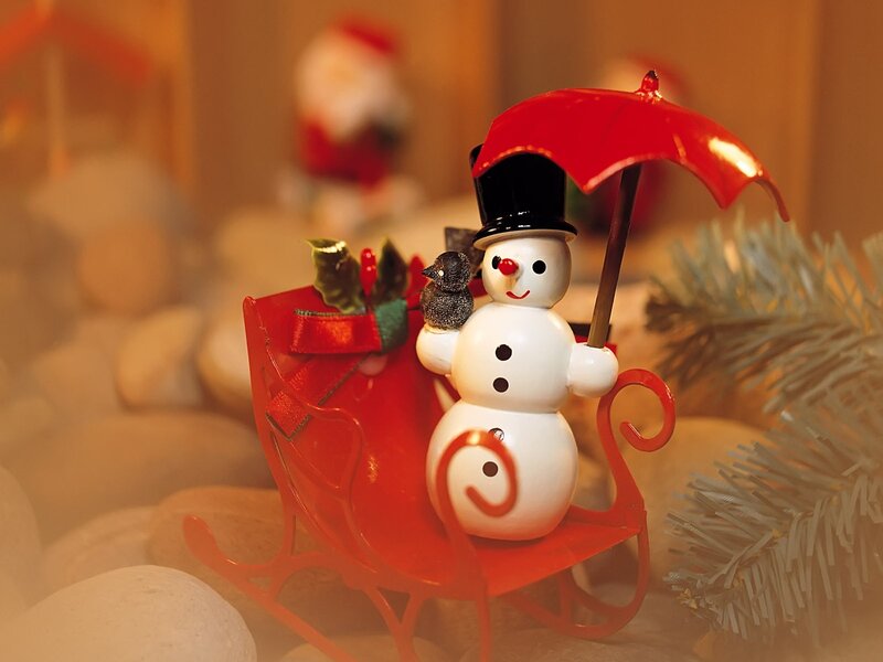 Snowman in Red Sleigh — Festive, Winter