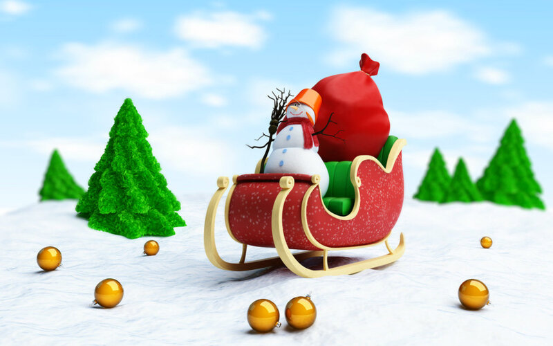Snowman in Sleigh — Red
