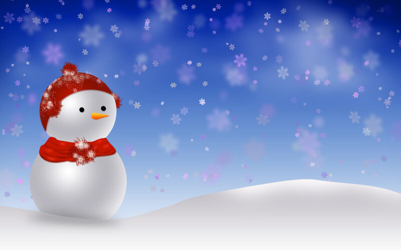 Snowman in Snow — Blue, Festive, Winter, Digital Art, Hat