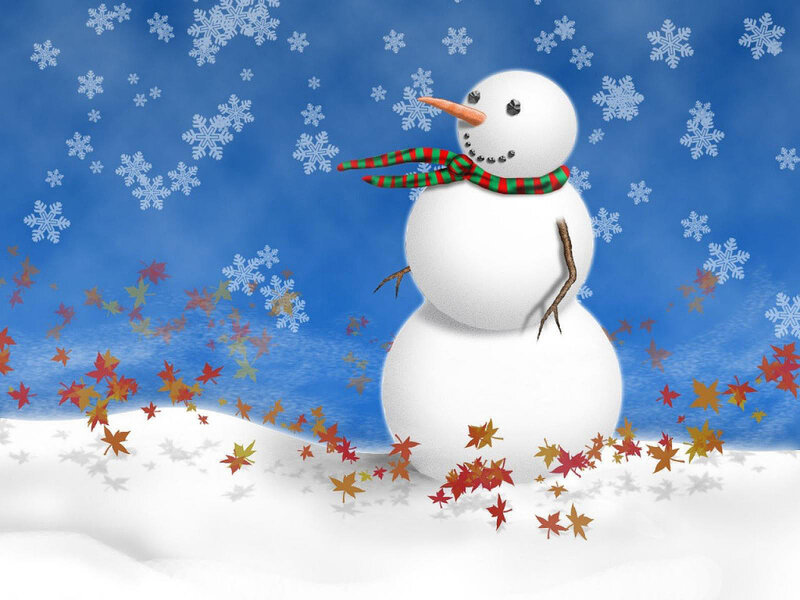 Snowman in Snow — Blue, Festive, Winter, Digital Art