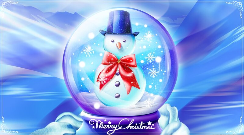 Snowman in Snow Globe — Blue, Festive