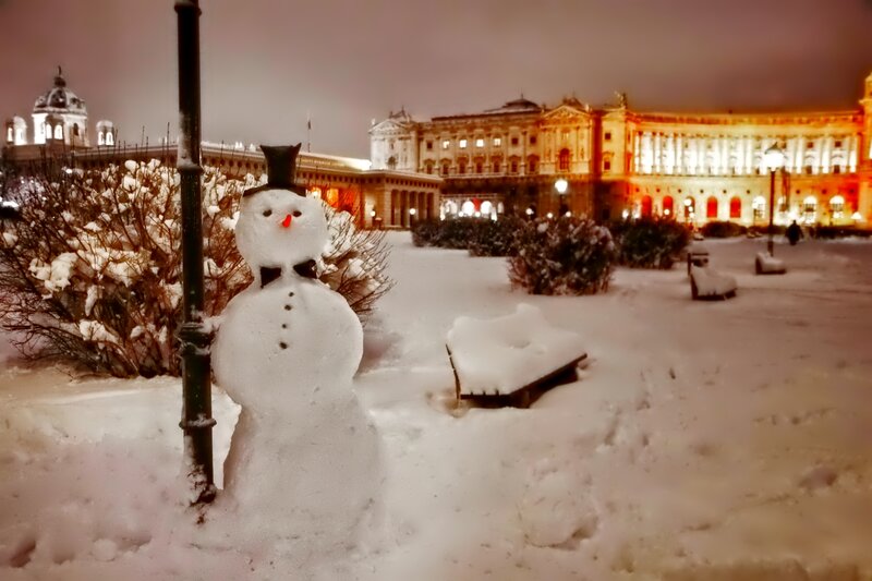 Snowman in Snow — White, Calm, Night